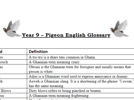 Pigeon English By Stephen Kelman Glossary