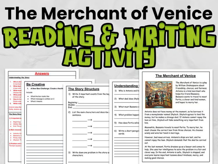 The Merchant of Venice Reading Comprehension & Writing Activity | Shakespeare | Years 4–6