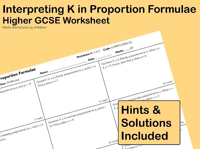 GCSE Maths Worksheet: Interpreting K in Proportion Formulae - Higher Tier