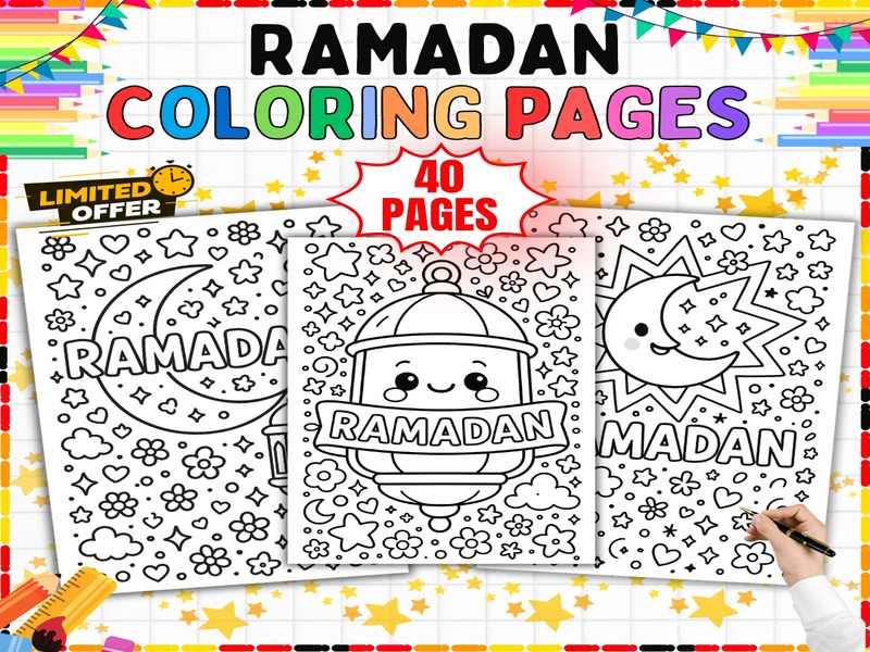 Ramadan Holiday Coloring Sheets | 40 Page Coloring Sheets | Moons Stars and Lanterns