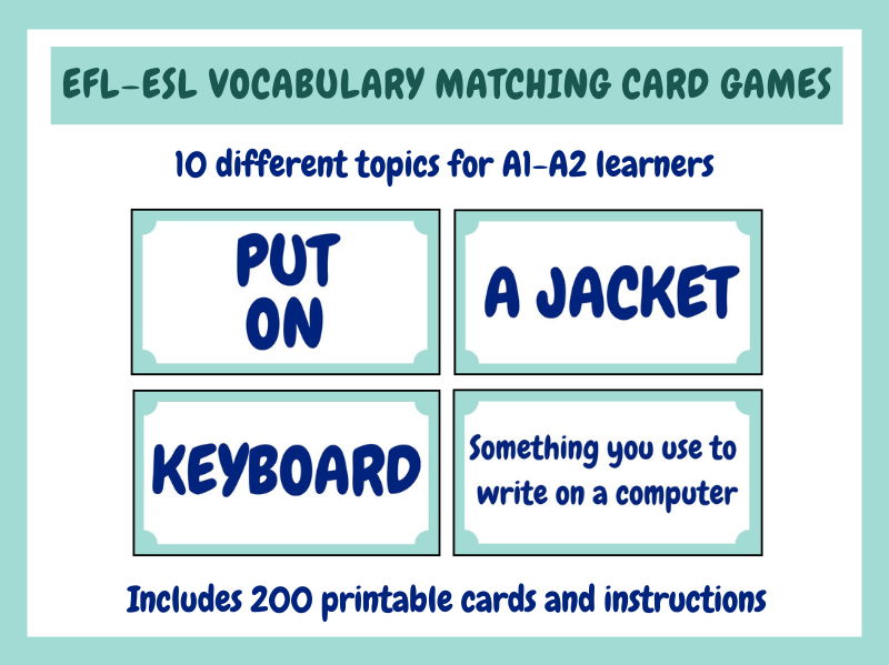 EFL-ESL Vocabulary Matching Card Games (A1–A2 level)