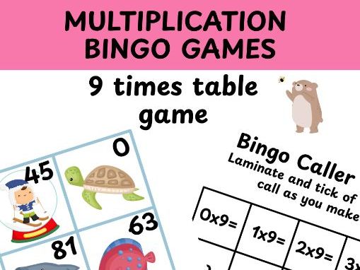 9 times table multiplication bingo game