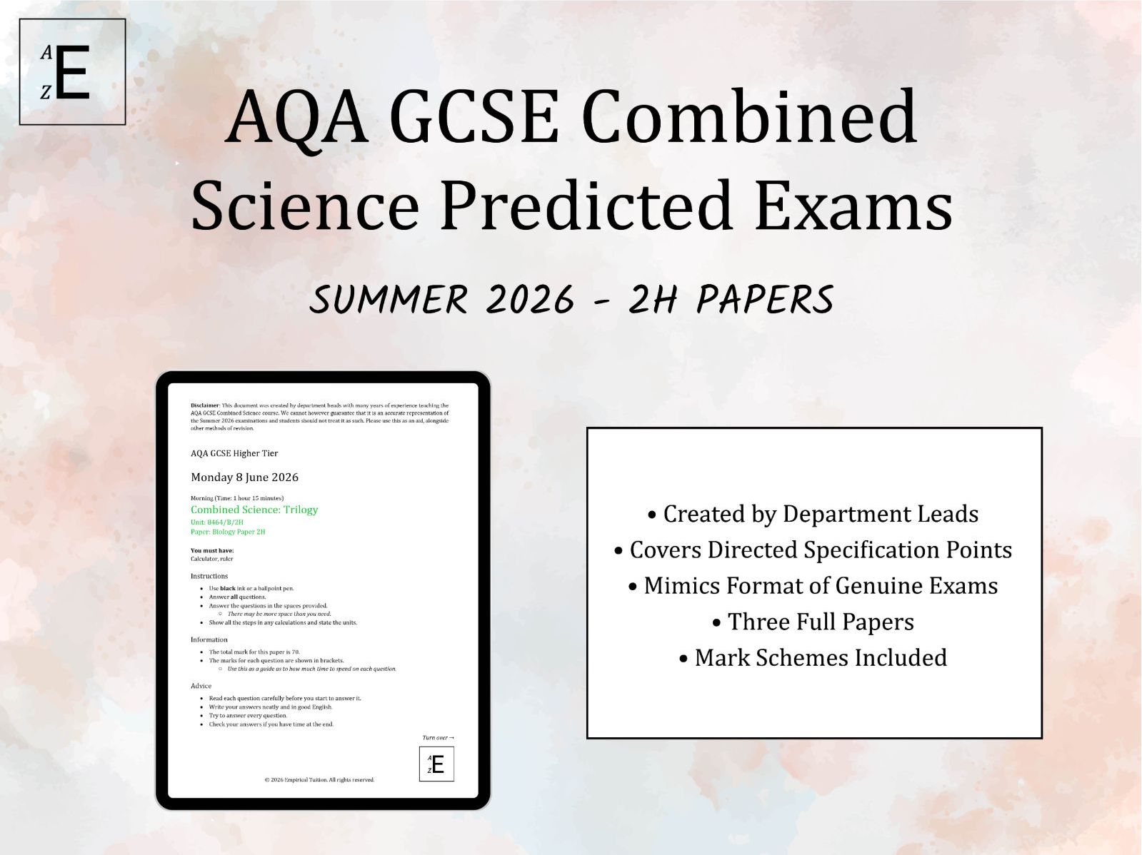 Summer 2026 AQA Combined Science Predicted Exams - 2H Papers - Biology, Chemistry and Physics
