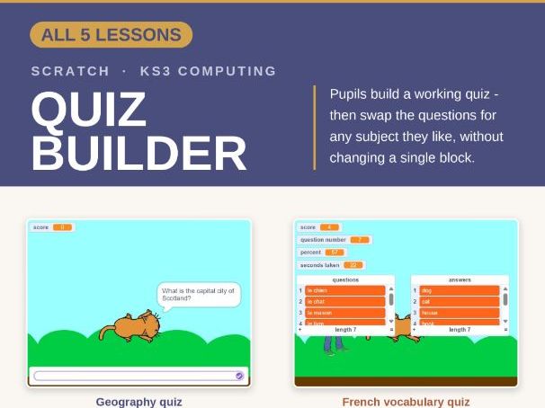 Scratch Quiz Builder | Complete 5 Lesson Series | KS3 Computing & S1/S2