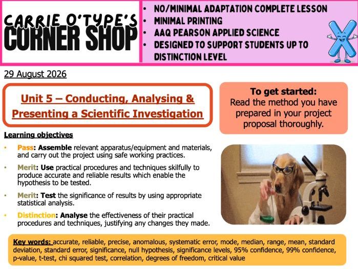 Unit 5 Task 2 - Conducting & analysing a scientific investigation - AAQ Pearson Applied Science