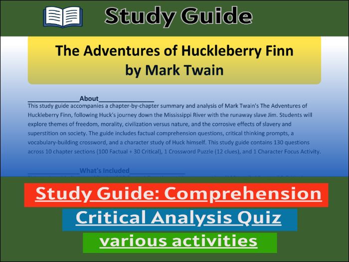 The Adventures of Huckleberry Finn, study guide & Activities