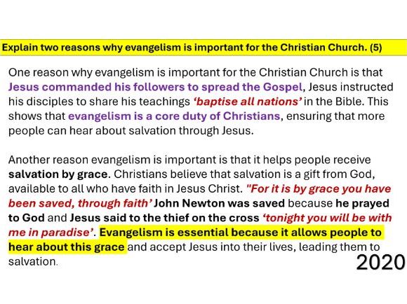 Christianity Beliefs + Practices 4+5m WAGOLL