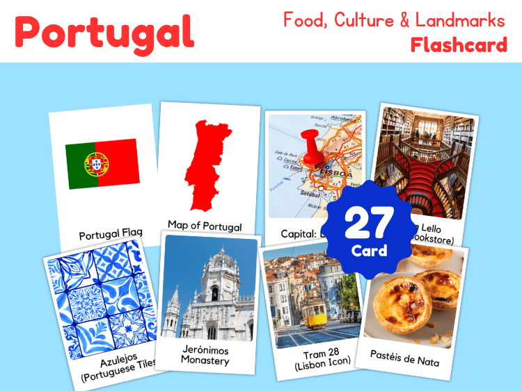 Portugal Geography Flashcards | 27 Printable Country Study Cards