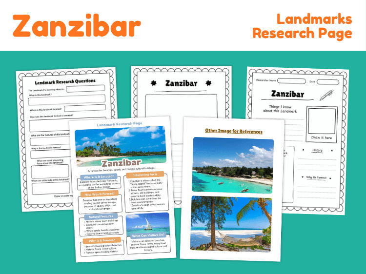 Zanzibar Landmark Research Page | Geography, History & Culture Worksheets