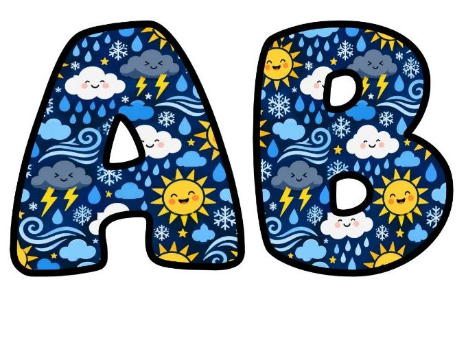 Navy Weather Icons Bubble Letters | Weather Topic Bulletin Board Letters | Classroom Display Pack