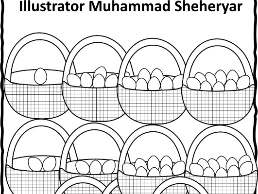 Easter Eggs Counting Baskets Clipart BW Personal & Commercial Use