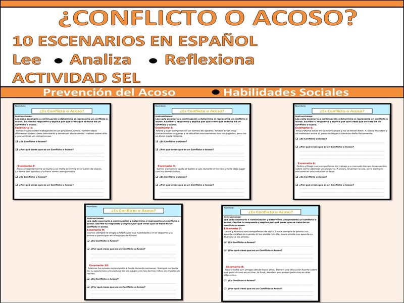 ¿Conflicto o Acoso? | 10 Escenarios en Español | Actividad SEL