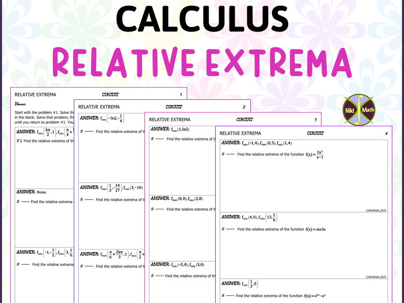 Calculus: Relative Extrema - Circuit Training (12 problems)
