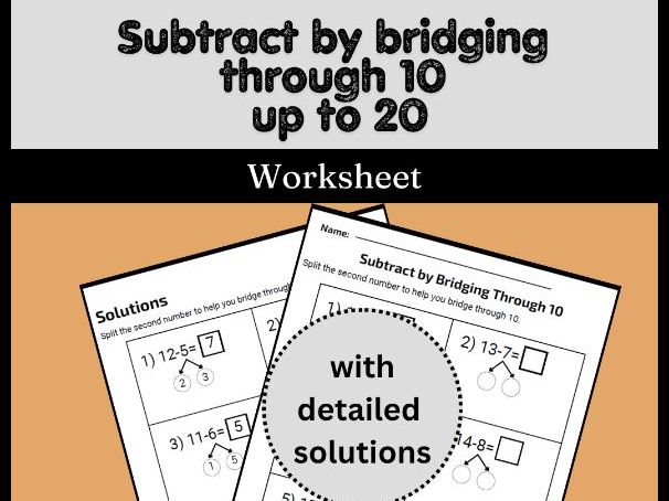 Subtract by bridging through 10 up to 20 Worksheet (with solutions)