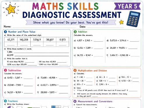 Year 5 Maths Skills Diagnostic Assessment | KS2 Maths Baseline Assessment | Start of Year 5