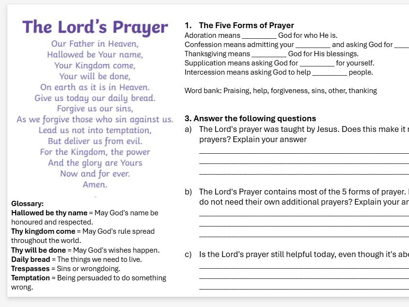 GCSE RE AQA – Christian Prayer (Lord’s Prayer, Rosary & Types of Prayer)