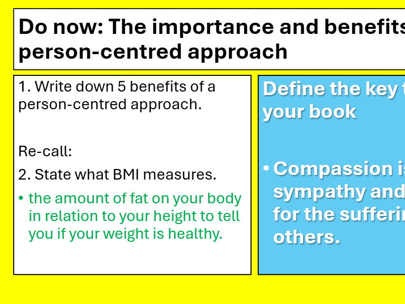 BTEC TECH AWARD Component 3 Health and Wellbeing Health & Social Care LOC LESSON2