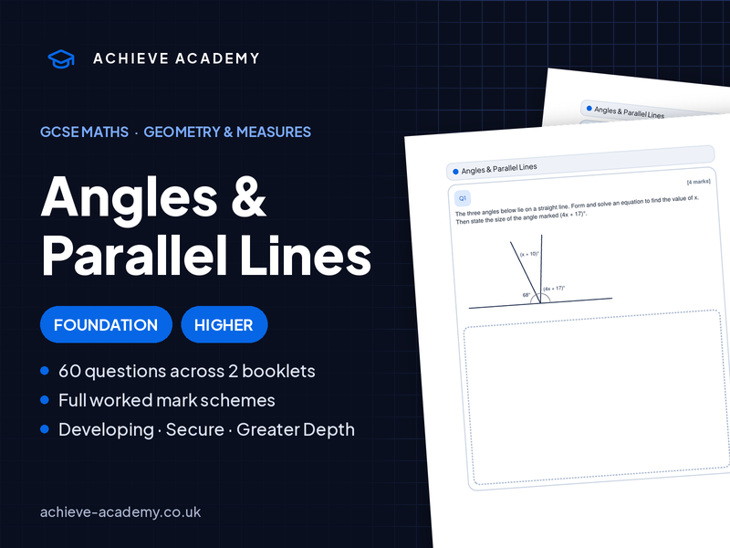 Angles & Parallel Lines GCSE Maths Booklets | Foundation & Higher + Mark Schemes