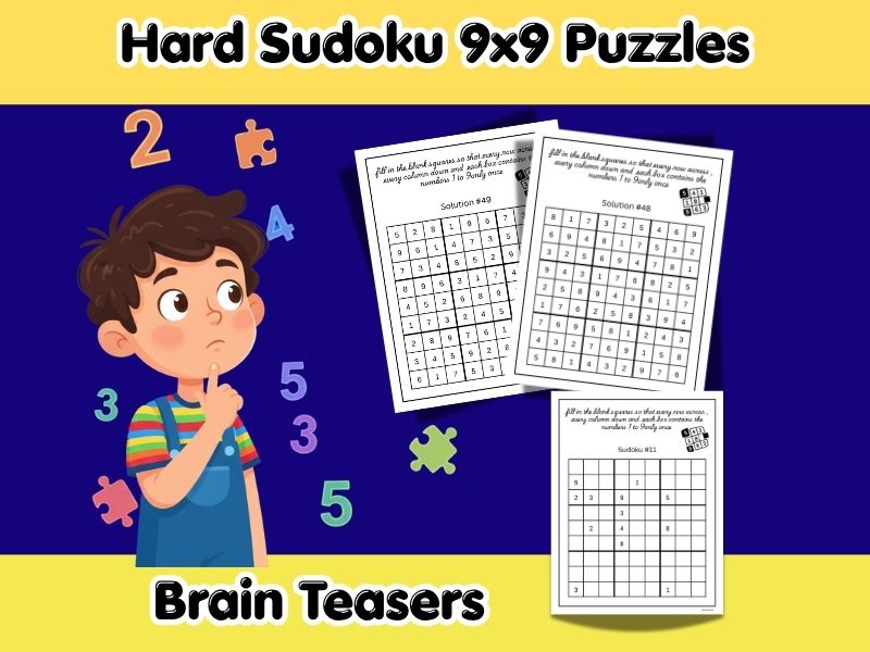 Sudoku puzzles, printable logic puzzles, challenging brain games for kids