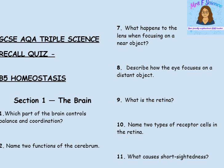 GCSE AQA Triple Biology – Homeostasis Retrieval Questions