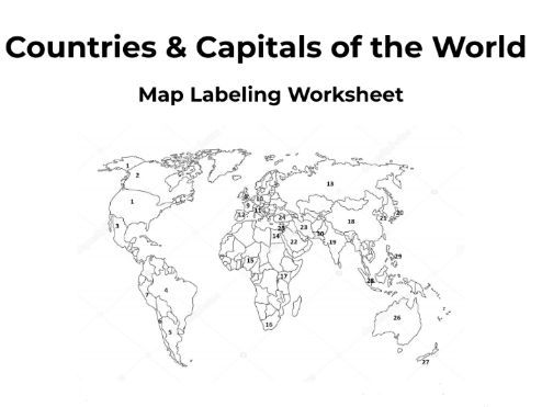 Countries and Capitals of the World – Map Labeling Worksheet