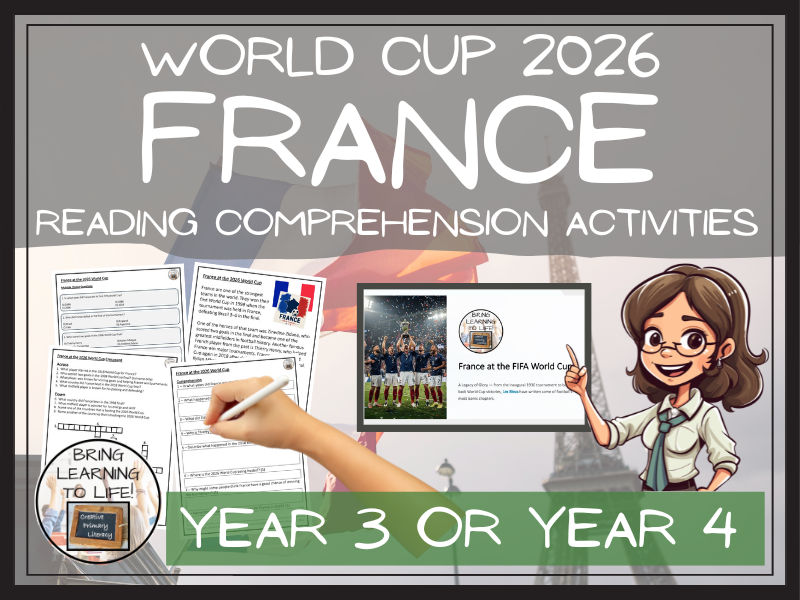 France World Cup 2026 Reading Comprehension Activities | Year 3 or Year 4