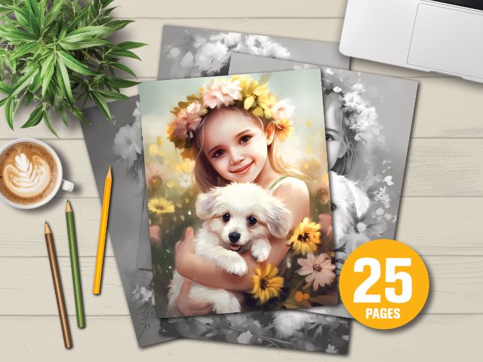 Girl and Puppy Coloring Pages | Relaxing Fun!
