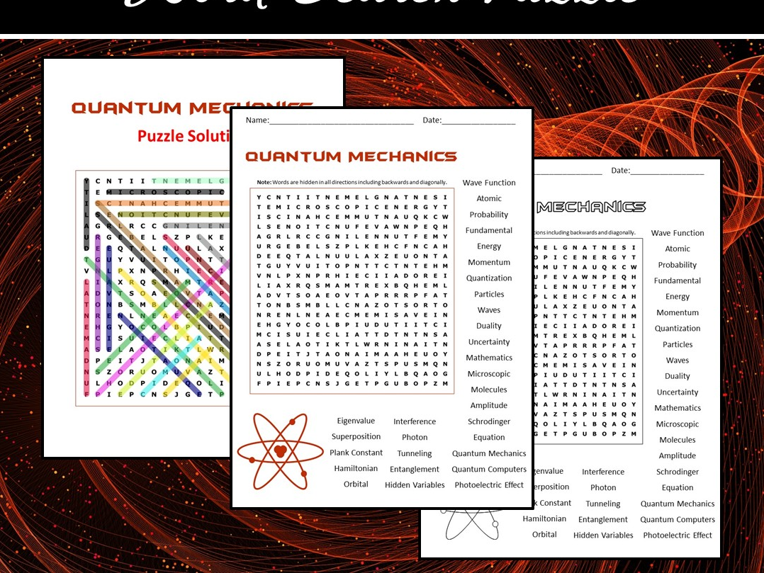 Quantum Mechanics Word Search Puzzle Teaching Resources