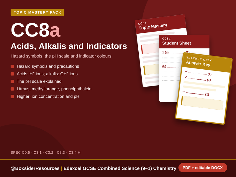 CC8a Acids, Alkalis and Indicators | Edexcel GCSE Combined Science Chemistry Topic Mastery Pack