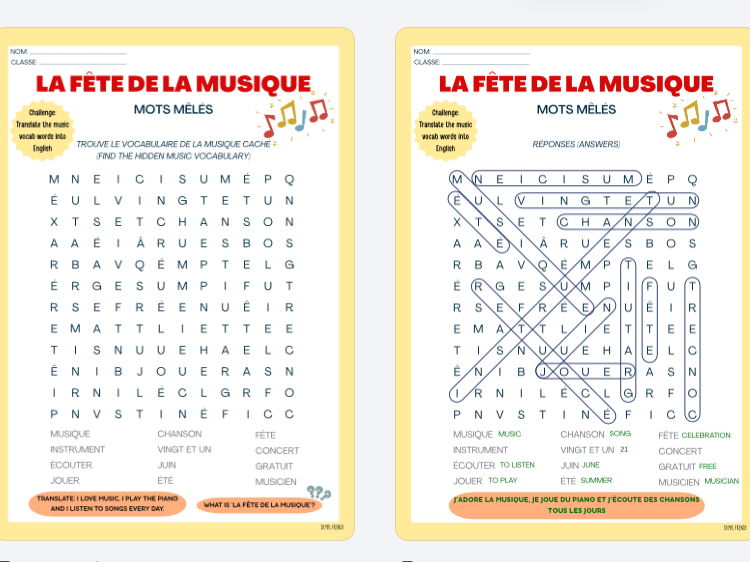 CELEBRATIONS ACTIVITY WORKSHEETS FRENCH