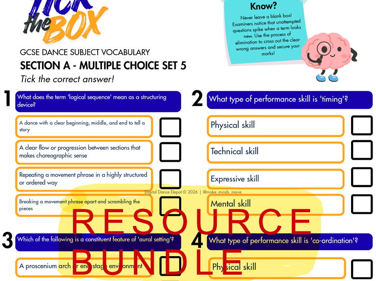 GCSE Dance Section A: Multiple Choice 5-Set Bundle