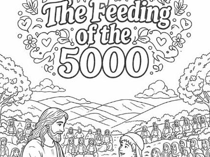 The Feeding of the 5000 (loaves and fishes) Bible Story Colouring Page