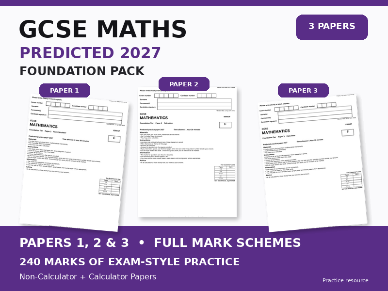 AQA GCSE Maths Foundation Predicted Papers 2027 | Papers 1, 2 & 3 + Mark Schemes