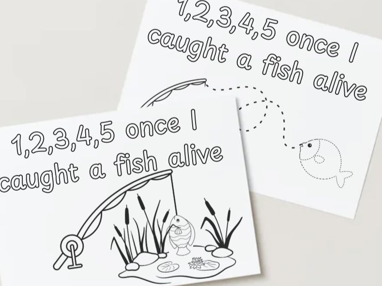 1,2,3,4,5 once I caught a fish alive colouring and pencil control