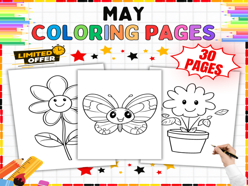 May Coloring Pages | Spring Nature Colouring Sheets - Seasonal Art Activities for Kids