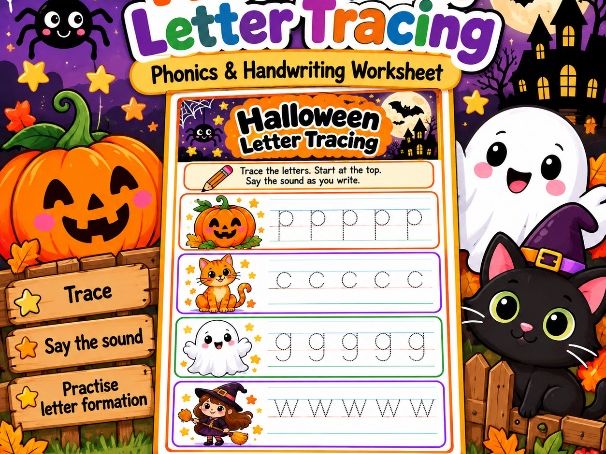 Halloween Letter Tracing | Phonics & Hand writing Worksheet