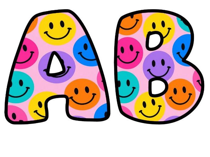 Smiley Faces Bright Bubble Letters | PSHE Bulletin Board Letters | Printable Alphabet A-Z and 0-9