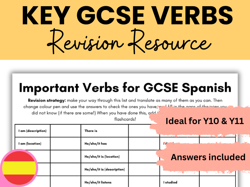 Spanish GCSE Key Verb Revision Sheet - 63 verbs & answers