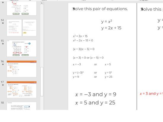 Solve a pair of simultaneous equations (one linear, one quadratic) algebraically