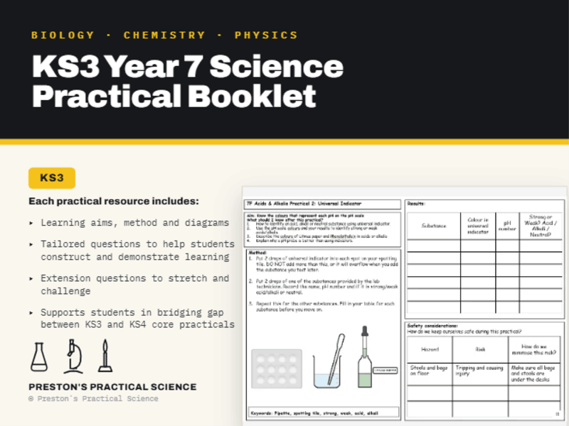 Year 7 KS3 Science Practicals - FULL SET of 11 resources