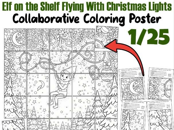 Elf on the Shelf Flying With Christmas Lights Collaborative Poster | Winter Activity