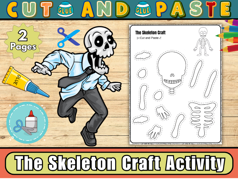 Skeleton Craft Activity-Build a Human Skeleton Cut and Paste Template for Kids- Printable
