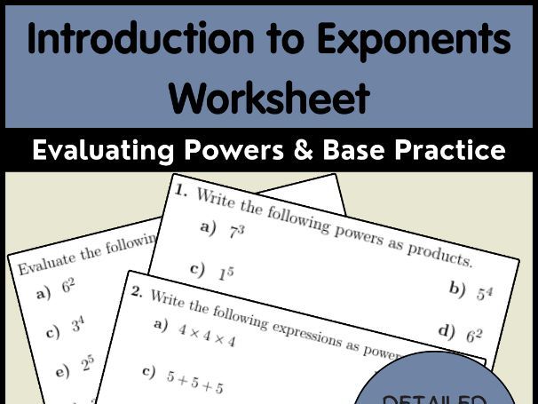 Introduction to Exponents Worksheet | Evaluating Powers & Base Practice