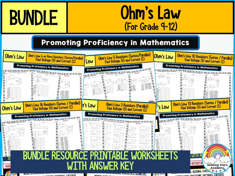 OHM’s LAW Worksheets BUNDLE for GRADES 9–12 | Voltage, Current, Resistance & Power Calculations