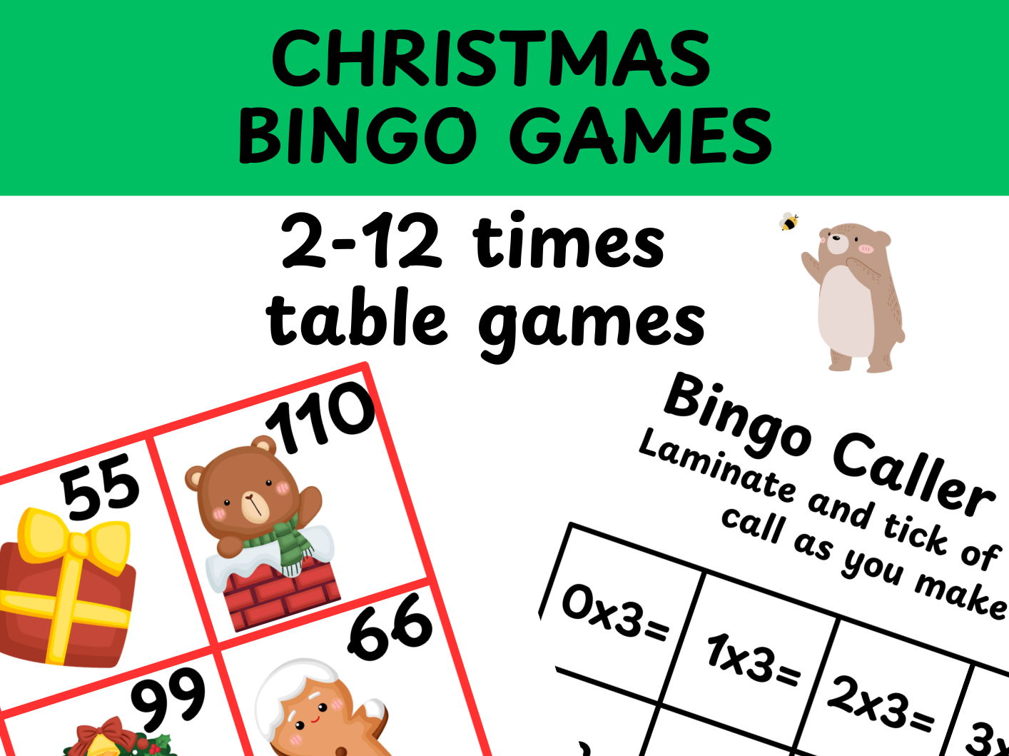 Christmas bingo 2-12 times table games