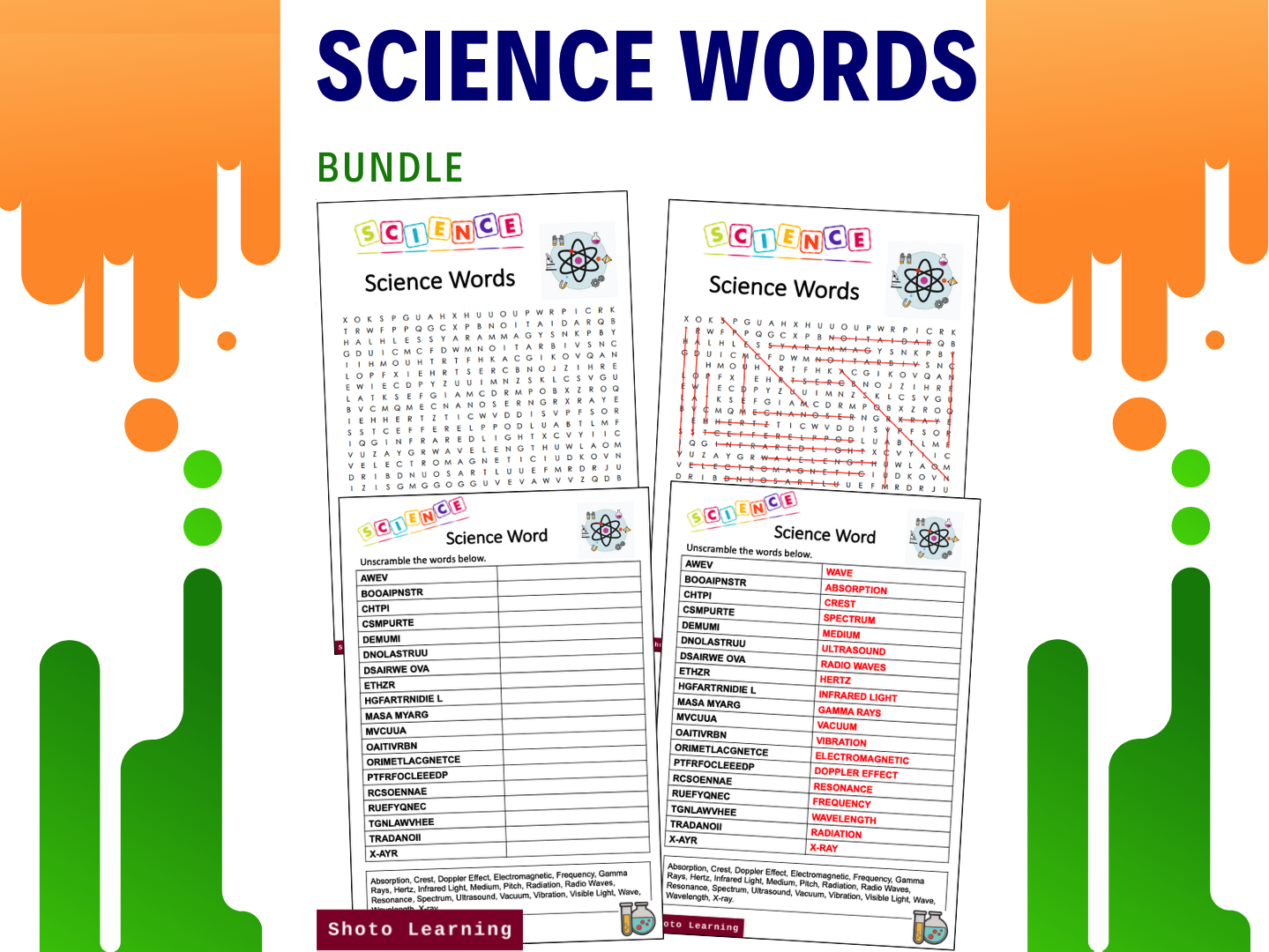 SCIENCE WORDS ACTIVITY - BUNDLE WORD FIND SCRAMBLE WORDS VOCABULARY PUZZLE GAME