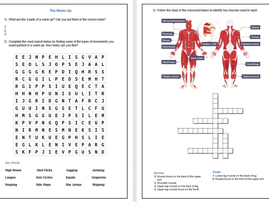 PE Non Participant Worksheets