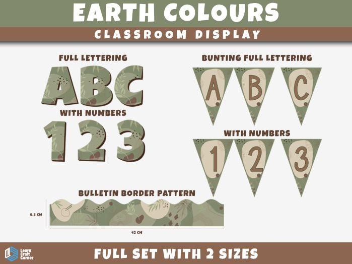 Earth Tone Alphabet & Number Bunting with Border – Classroom Display Decoration