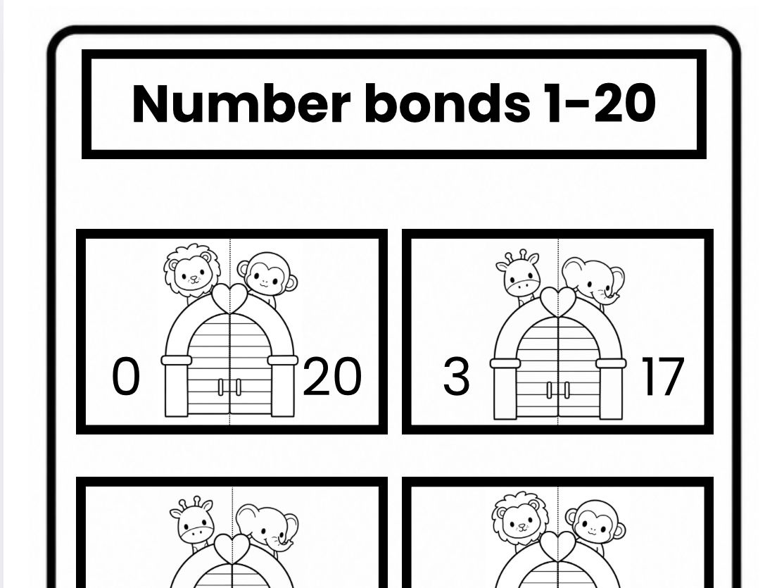 Number Bonds 1-20 Cut and Match Bundle