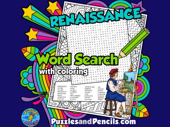 Renaissance Word Search Puzzle Activity with Colouring | Eras in World History